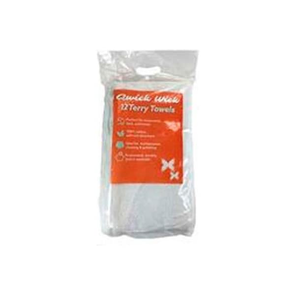 Monarch Brands Qwick Wick 100% Cotton White Terry Light Duty Bar Towel, 24 oz., 16" x 19", 12 Towels/Pack, 5 Packs N030-W63-5DZ - main